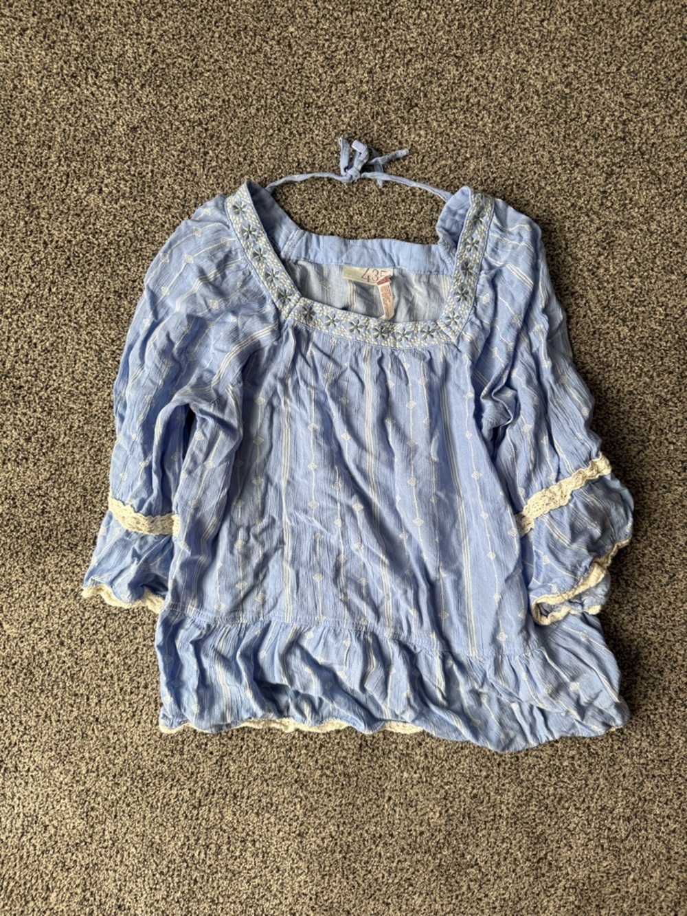 Matilda Jane Light Blue Embroidered Peasant Blouse